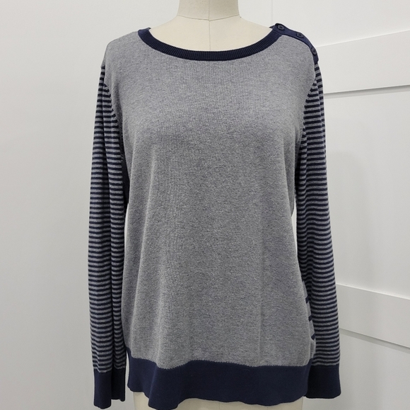 Nautica Women's Gray Navy Blue Striped Long Sleeve Sailing Sweater Size … - Picture 2 of 10